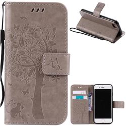 Embossing Butterfly Tree Leather Wallet Case for iPhone 8 / 7 8G 7G (4.7 inch) - Grey