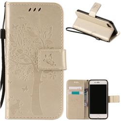 Embossing Butterfly Tree Leather Wallet Case for iPhone 8 / 7 8G 7G (4.7 inch) - Champagne