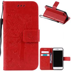 Embossing Butterfly Tree Leather Wallet Case for iPhone 8 / 7 8G 7G (4.7 inch) - Red