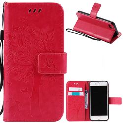 Embossing Butterfly Tree Leather Wallet Case for iPhone 8 / 7 8G 7G (4.7 inch) - Rose