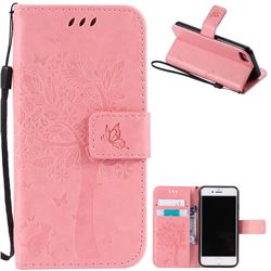 Embossing Butterfly Tree Leather Wallet Case for iPhone 8 / 7 8G 7G (4.7 inch) - Pink