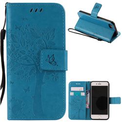 Embossing Butterfly Tree Leather Wallet Case for iPhone 8 / 7 8G 7G (4.7 inch) - Blue