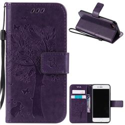Embossing Butterfly Tree Leather Wallet Case for iPhone 8 / 7 8G 7G (4.7 inch) - Purple
