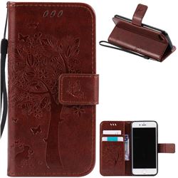 Embossing Butterfly Tree Leather Wallet Case for iPhone 8 / 7 8G 7G (4.7 inch) - Brown