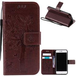 Embossing Butterfly Tree Leather Wallet Case for iPhone 8 / 7 8G 7G (4.7 inch) - Coffee