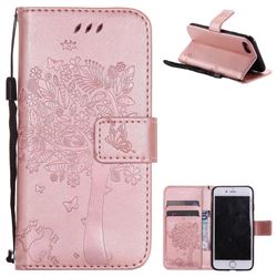 Embossing Butterfly Tree Leather Wallet Case for iPhone 8 / 7 8G 7G(4.7 inch) - Rose Pink