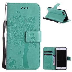 Embossing Butterfly Tree Leather Wallet Case for iPhone 8 / 7 8G 7G(4.7 inch) - Cyan