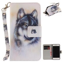 Snow Wolf Hand Strap Leather Wallet Case for iPhone 8 / 7 8G 7G(4.7 inch)