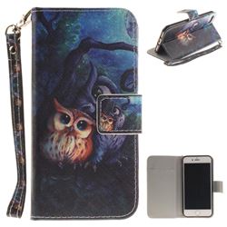 Oil Painting Owl Hand Strap Leather Wallet Case for iPhone 8 / 7 8G 7G(4.7 inch)