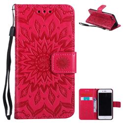Embossing Sunflower Leather Wallet Case for iPhone 8 / 7 8G 7G(4.7 inch) - Red