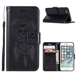 Intricate Embossing Owl Campanula Leather Wallet Case for iPhone 8 / 7 (4.7 inch) - Black