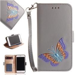 Imprint Embossing Butterfly Leather Wallet Case for iPhone 8 / 7 (4.7 inch) - Grey