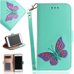 Imprint Embossing Butterfly Leather Wallet Case for iPhone 8 / 7 (4.7 inch) - Mint Green