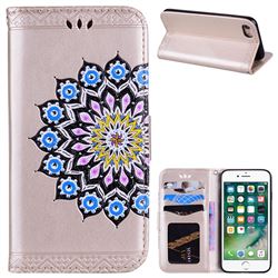 Datura Flowers Flash Powder Leather Wallet Holster Case for iPhone 8 / 7 (4.7 inch) - Golden