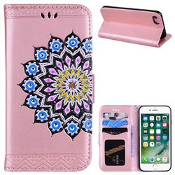 Datura Flowers Flash Powder Leather Wallet Holster Case for iPhone 8 / 7 (4.7 inch) - Pink