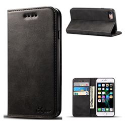 Suteni Simple Style Calf Stripe Leather Wallet Phone Case for iPhone 8 / 7 (4.7 inch) - Black
