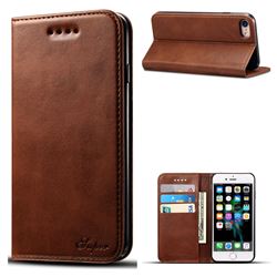 Suteni Simple Style Calf Stripe Leather Wallet Phone Case for iPhone 8 / 7 (4.7 inch) - Brown