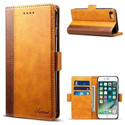 Suteni Calf Stripe Dual Color Leather Wallet Flip Case for iPhone 8 / 7 (4.7 inch) - Khaki