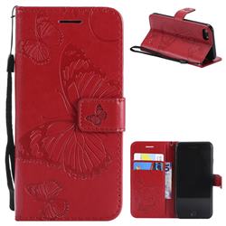 Embossing 3D Butterfly Leather Wallet Case for iPhone 8 / 7 (4.7 inch) - Red