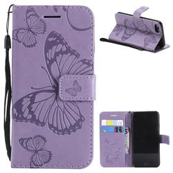 Embossing 3D Butterfly Leather Wallet Case for iPhone 8 / 7 (4.7 inch) - Purple