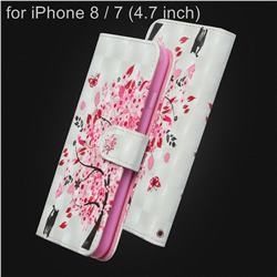 Tree and Cat 3D Painted Leather Wallet Case for iPhone 8 / 7 (4.7 inch)