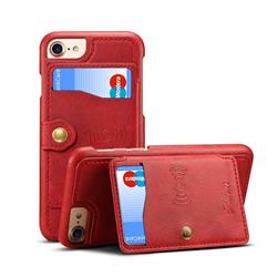 Suteni Retro Classic Zipper Buttons Card Slots Phone Cover for iPhone 8 / 7 (4.7 inch) - Red