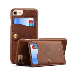 Suteni Retro Classic Zipper Buttons Card Slots Phone Cover for iPhone 8 / 7 (4.7 inch) - Brown