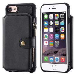 Retro Luxury Multifunction Zipper Leather Phone Back Cover for iPhone 8 / 7 (4.7 inch) - Black