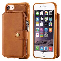 Retro Luxury Multifunction Zipper Leather Phone Back Cover for iPhone 8 / 7 (4.7 inch) - Brown
