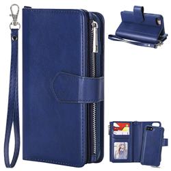 Retro Luxury Multifunction Zipper Leather Phone Wallet for iPhone 8 / 7 (4.7 inch) - Blue