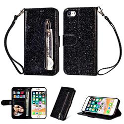 Glitter Shine Leather Zipper Wallet Phone Case for iPhone 8 / 7 (4.7 inch) - Black