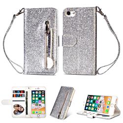 Glitter Shine Leather Zipper Wallet Phone Case for iPhone 8 / 7 (4.7 inch) - Silver