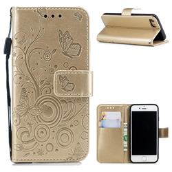 Intricate Embossing Butterfly Circle Leather Wallet Case for iPhone 8 / 7 (4.7 inch) - Champagne