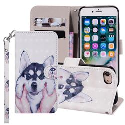 Husky Dog 3D Painted Leather Phone Wallet Case Cover for iPhone 8 / 7 (4.7 inch)