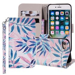 Green Leaf 3D Painted Leather Phone Wallet Case Cover for iPhone 8 / 7 (4.7 inch)