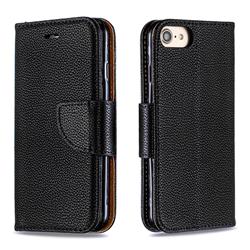 Classic Luxury Litchi Leather Phone Wallet Case for iPhone 8 / 7 (4.7 inch) - Black