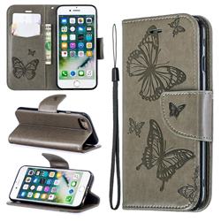 Embossing Double Butterfly Leather Wallet Case for iPhone 8 / 7 (4.7 inch) - Gray