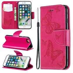 Embossing Double Butterfly Leather Wallet Case for iPhone 8 / 7 (4.7 inch) - Red