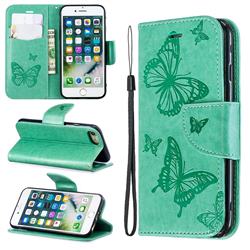 Embossing Double Butterfly Leather Wallet Case for iPhone 8 / 7 (4.7 inch) - Green