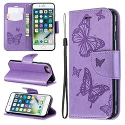 Embossing Double Butterfly Leather Wallet Case for iPhone 8 / 7 (4.7 inch) - Purple