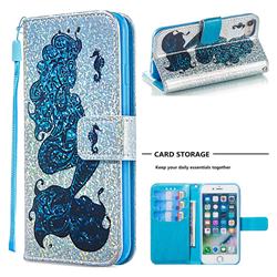 Mermaid Seahorse Sequins Painted Leather Wallet Case for iPhone 8 / 7 (4.7 inch)