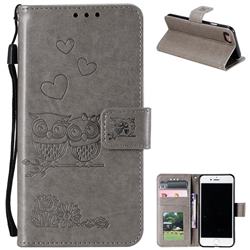 Embossing Owl Couple Flower Leather Wallet Case for iPhone 8 / 7 (4.7 inch) - Gray