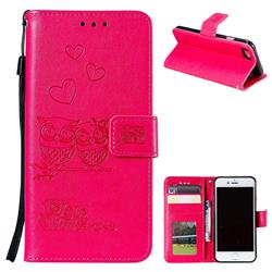 Embossing Owl Couple Flower Leather Wallet Case for iPhone 8 / 7 (4.7 inch) - Red