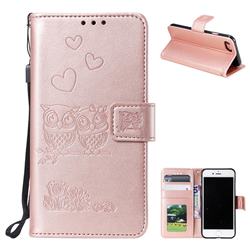 Embossing Owl Couple Flower Leather Wallet Case for iPhone 8 / 7 (4.7 inch) - Rose Gold