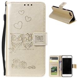 Embossing Owl Couple Flower Leather Wallet Case for iPhone 8 / 7 (4.7 inch) - Golden