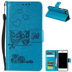 Embossing Owl Couple Flower Leather Wallet Case for iPhone 8 / 7 (4.7 inch) - Blue