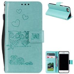 Embossing Owl Couple Flower Leather Wallet Case for iPhone 8 / 7 (4.7 inch) - Green