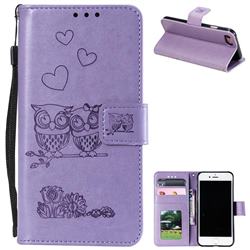 Embossing Owl Couple Flower Leather Wallet Case for iPhone 8 / 7 (4.7 inch) - Purple