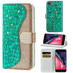Glitter Diamond Buckle Laser Stitching Leather Wallet Phone Case for iPhone 8 / 7 (4.7 inch) - Green