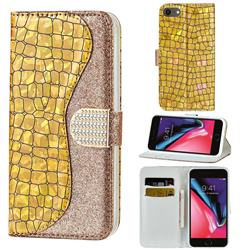 Glitter Diamond Buckle Laser Stitching Leather Wallet Phone Case for iPhone 8 / 7 (4.7 inch) - Gold